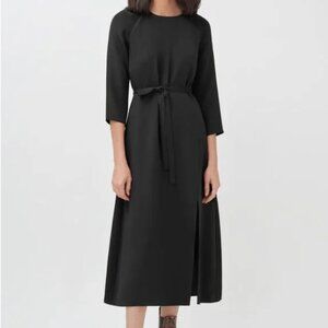 Cuyana 100% Silk Midi Length Dress 3/4 Sleeves Belt Cocktail Party Size XS Women